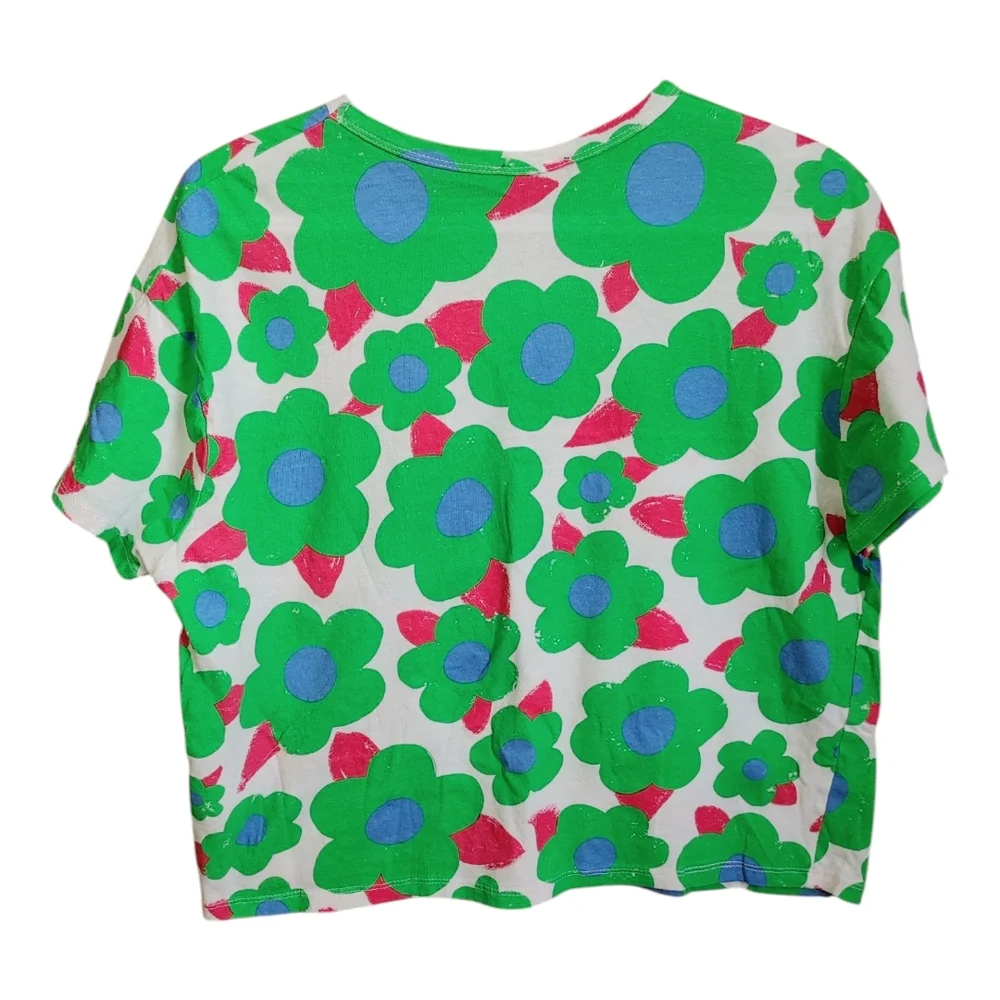 Zara Green and White Short Sleeve Tee with Floral Pattern - Picture 2 of 6